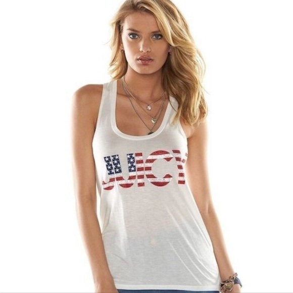 Juicy Couture Embellished Flag Graphic Racerback Tank Top - Picture 1 of 10
